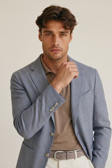 Buz Mavisi Keten Blazer